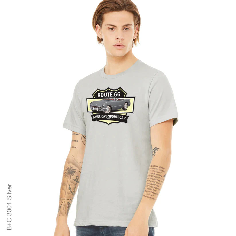 Car, Corvette, Crew, Crew Neck, Muscle Car, Old, Old School, Oldies, Route 66, TeeRoute 66 Sportscar Tee from FineRag.comfinerag.com