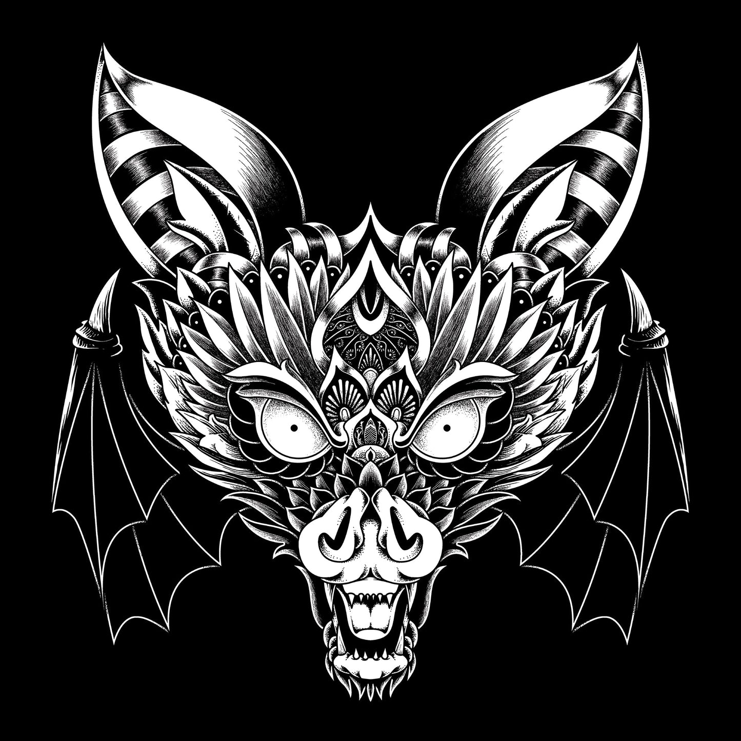 Abstract, Animal, Animals, Bat, black & white, C, Creepy, Crew, Crew Neck, Ornate, TeeBat Ornate Tee from FineRag.comfinerag.com