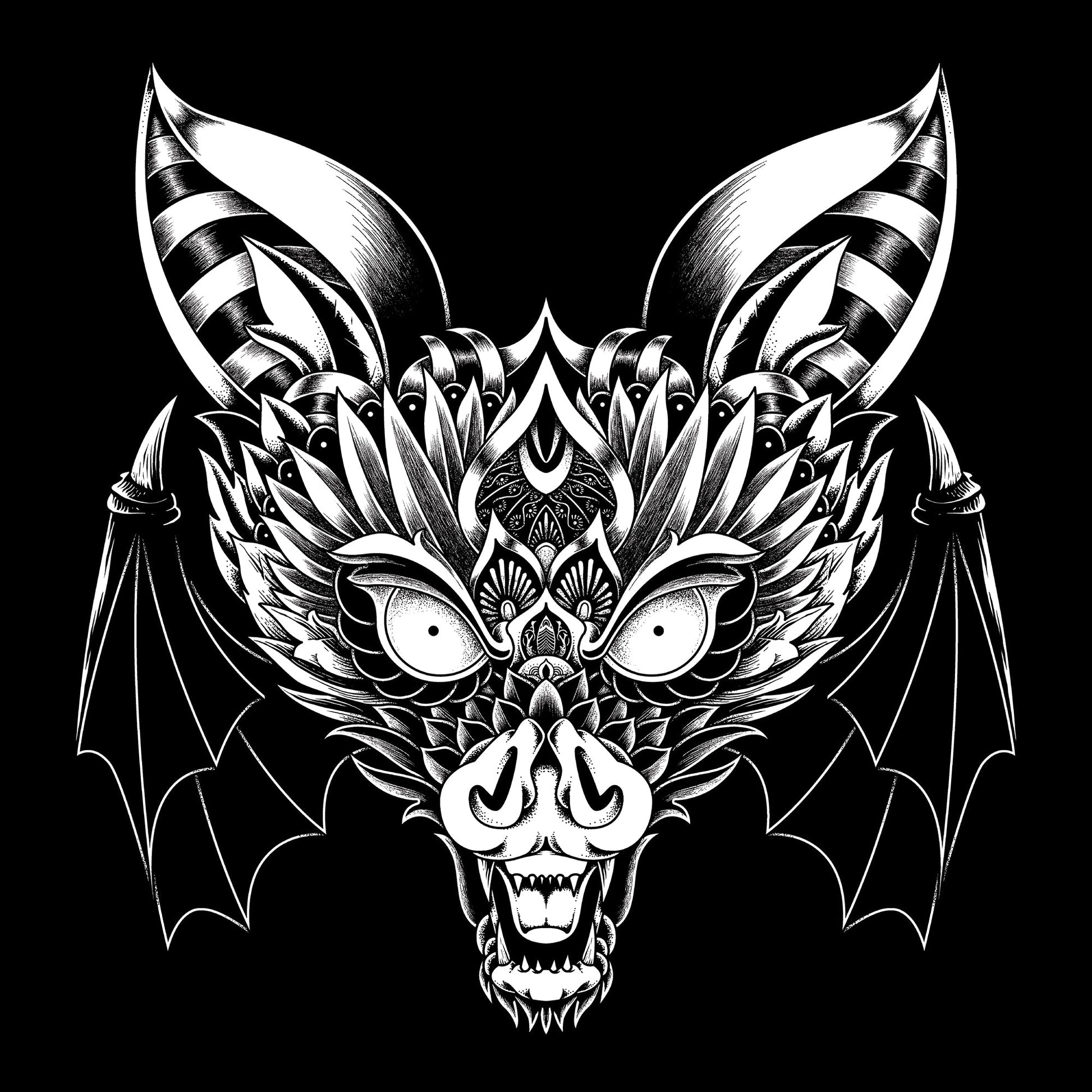 Abstract, Animal, Animals, Bat, black & white, C, Creepy, Crew, Crew Neck, Ornate, TeeBat Ornate Tee from FineRag.comfinerag.com
