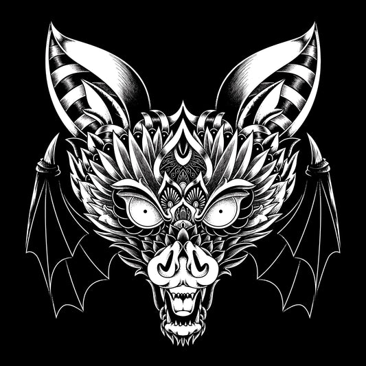 Abstract, Animal, Animals, Bat, black & white, C, Creepy, Crew, Crew Neck, Ornate, TeeBat Ornate Tee from FineRag.comfinerag.com