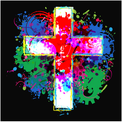 Abstract, color, Colorful, Crew, Crew Neck, cross, holy, religious, TeeColor Cross Tee from FineRag.comfinerag.com
