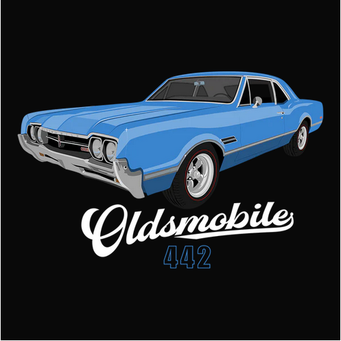 442, Auto, Automobile, Car, cars, Classic, Crew, Crew Neck, Muscle Car, Old, Old School, Oldies, Oldsmobile, Tee66 Blue Oldsmobile 442 Tee from FineRag.comfinerag.com