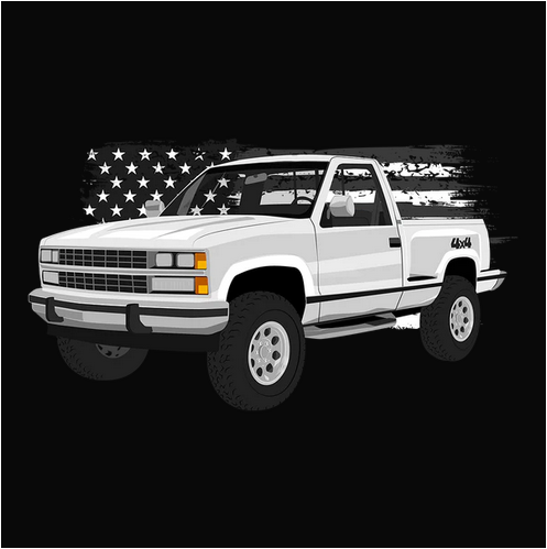 1988, 4X4, American Flag, Chevrolet, Chevy, Classic, Crew, Crew Neck, Flag, Oldies, pickup, Tee, truck, US Flag, Worn flag88 White Chevy 4x4 Pickup Tee from FineRag.comfinerag.com