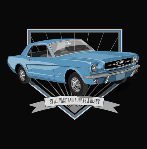 Auto, Automobile, Car, cars, Crew, Crew Neck, Ford, Muscle Car, Mustang, Old, Old School, Oldies, Tee65 Blue Ford Mustang Tee from FineRag.comfinerag.com