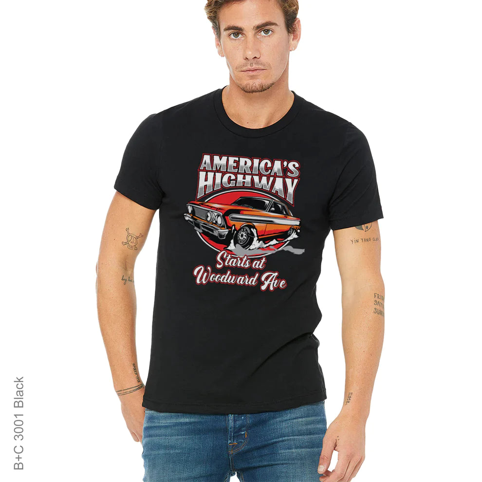 America, American, Auto, Automobile, C, Car, cars, Classic, Crew, Crew Neck, Muscle Car, Old School, TeeAmerica's Highway Tee from FineRag.comfinerag.com