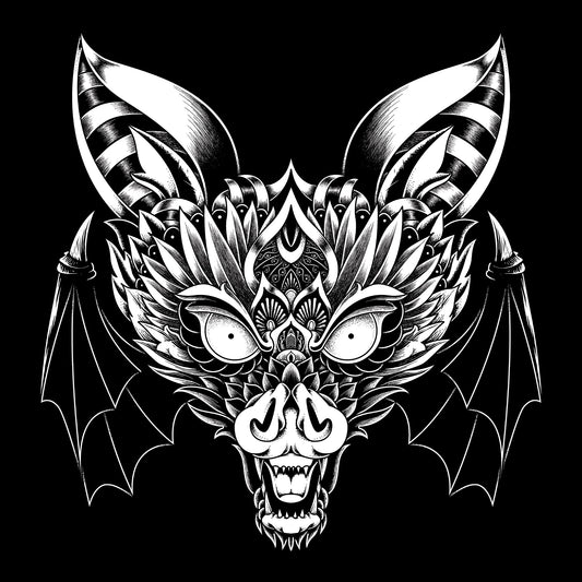 Abstract, Animal, Animals, Bat, black & white, C, Creepy, Crew, Crew Neck, Ornate, TeeBat Ornate Tee from FineRag.comfinerag.com