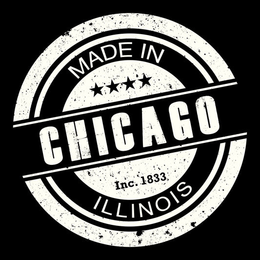 21st State, black & white, Chicago, Crew, Crew Neck, Illinois, Made, Made in state, State, State name, Tee, United StatesChicago Made Tee from FineRag.comfinerag.com