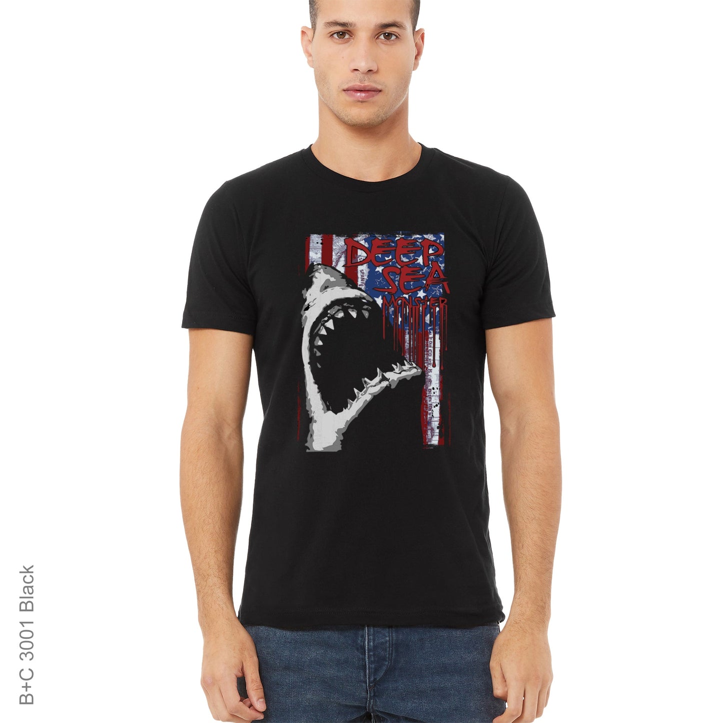 American Flag, Crew, Crew Neck, D, Dangerous, Death, Flag, Great White, Ocean, Predator, Sea, Shark, Tee, US Flag, Wild, Worn flagDeep Sea Tee from FineRag.comfinerag.com