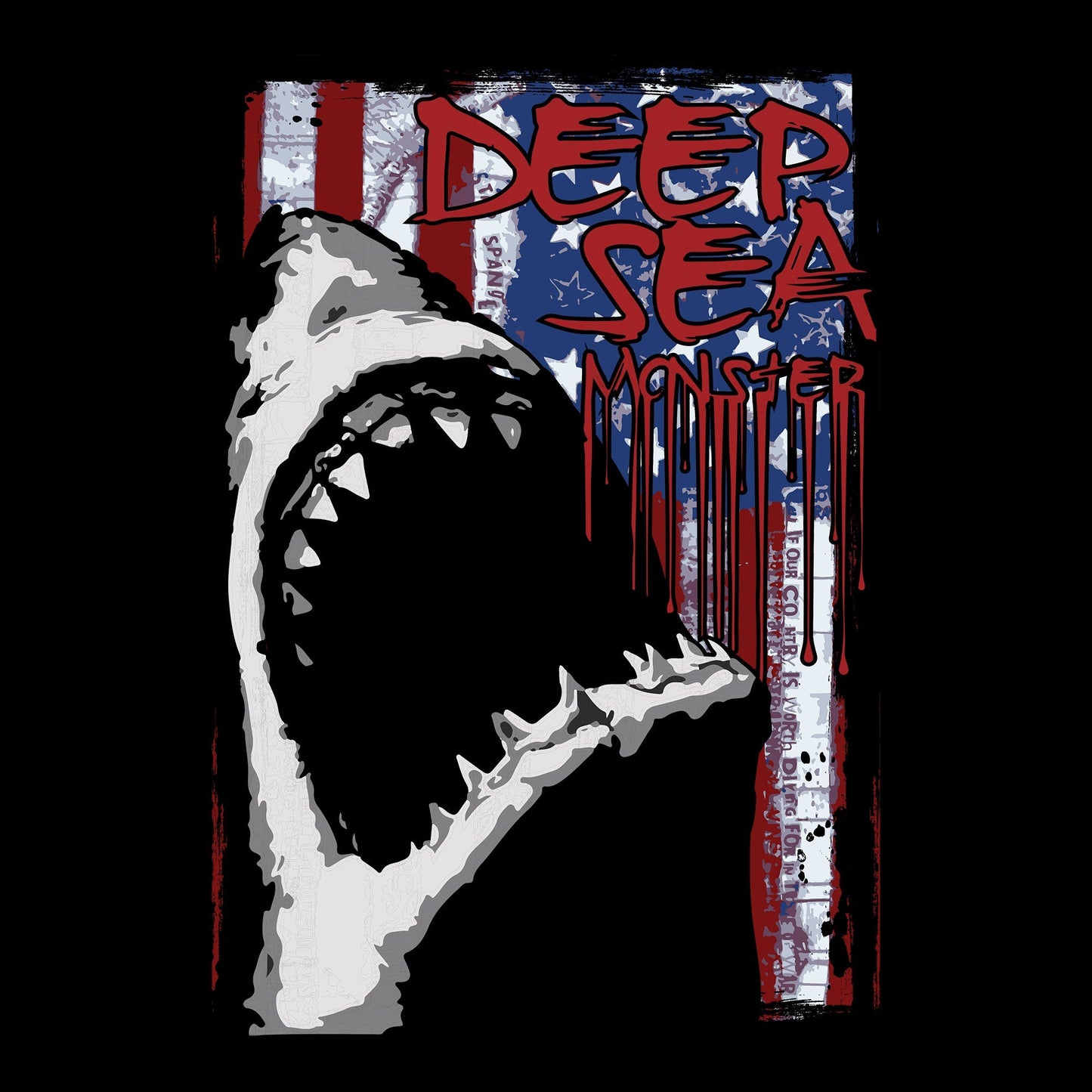 American Flag, Crew, Crew Neck, D, Dangerous, Death, Flag, Great White, Ocean, Predator, Sea, Shark, Tee, US Flag, Wild, Worn flagDeep Sea Tee from FineRag.comfinerag.com