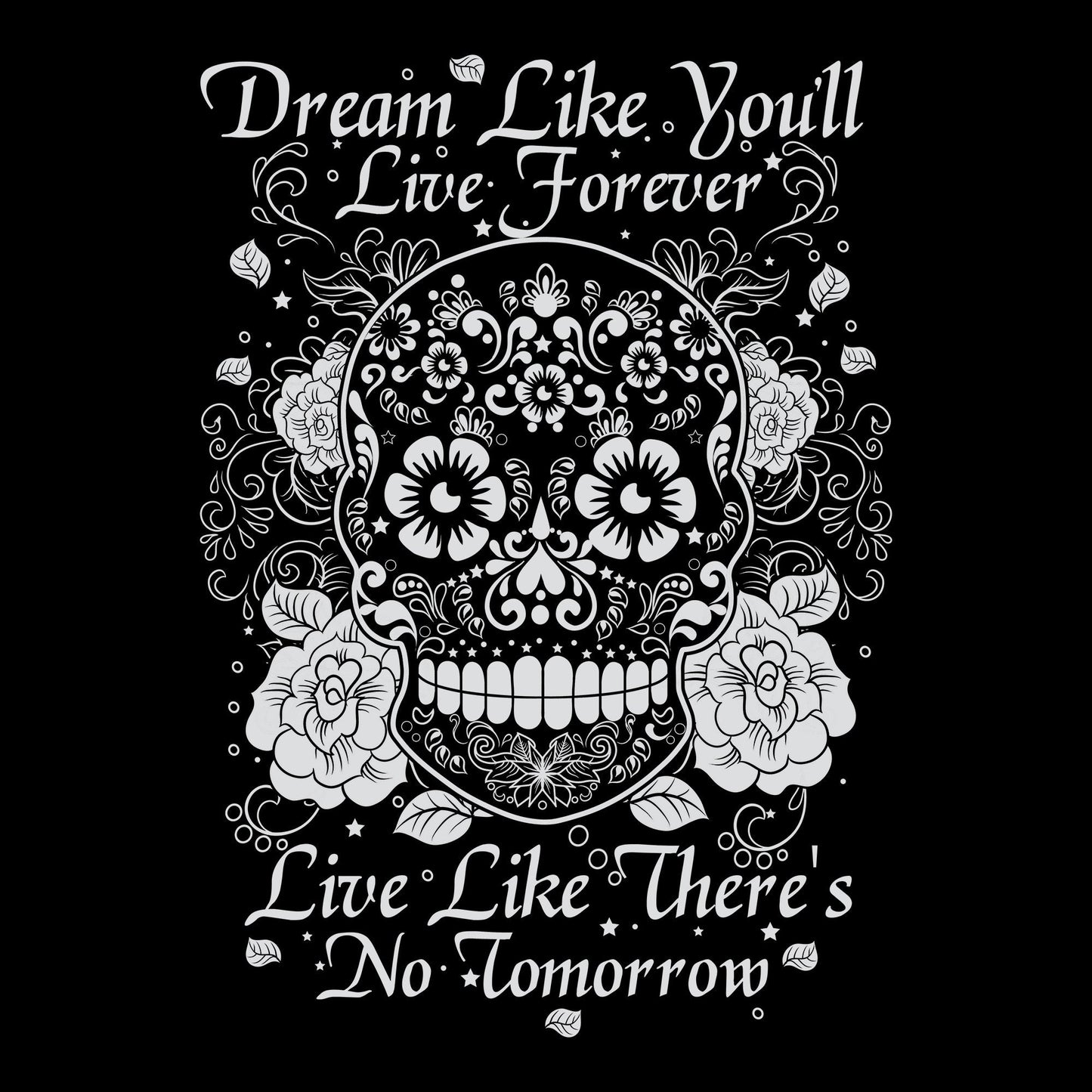 Abstract, black & white, Crew, Crew Neck, Day of the Dead, Ornate, Skeleton, Skull, TeeDream Forever Tee from FineRag.comfinerag.com