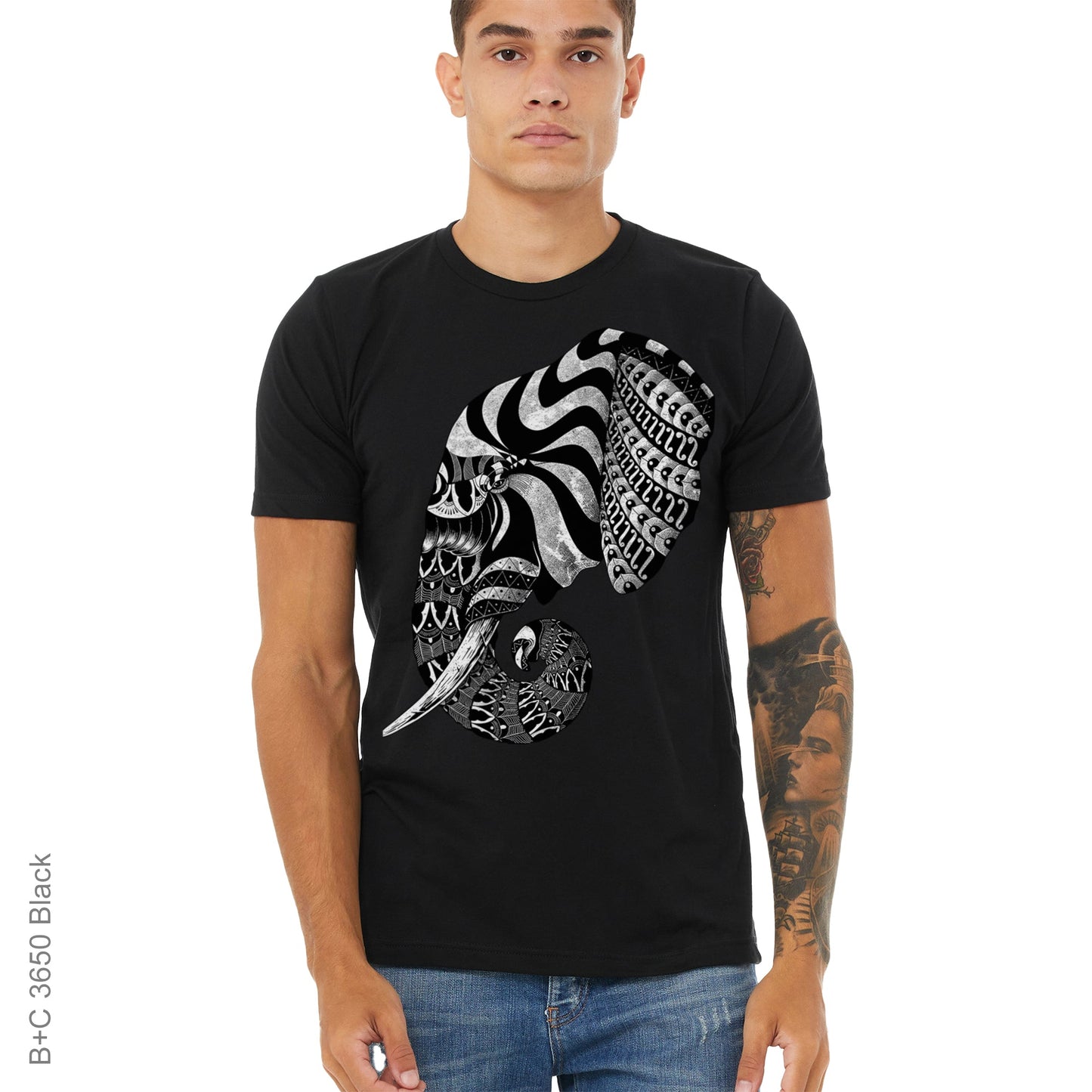 Abstract, Africa, black & white, Crew, Crew Neck, elephant, Ornate, Protected animalElephant Ornate Tee from FineRag.comfinerag.com