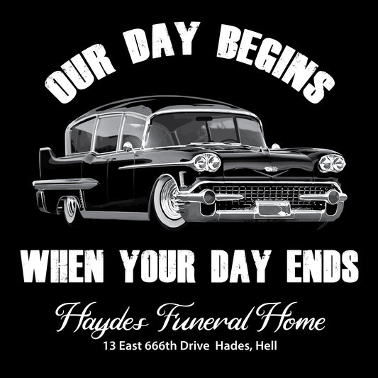 black & white, Crew, Crew Neck, Funeral, Hearse, TeeHades Funeral Home Tee from FineRag.comfinerag.com