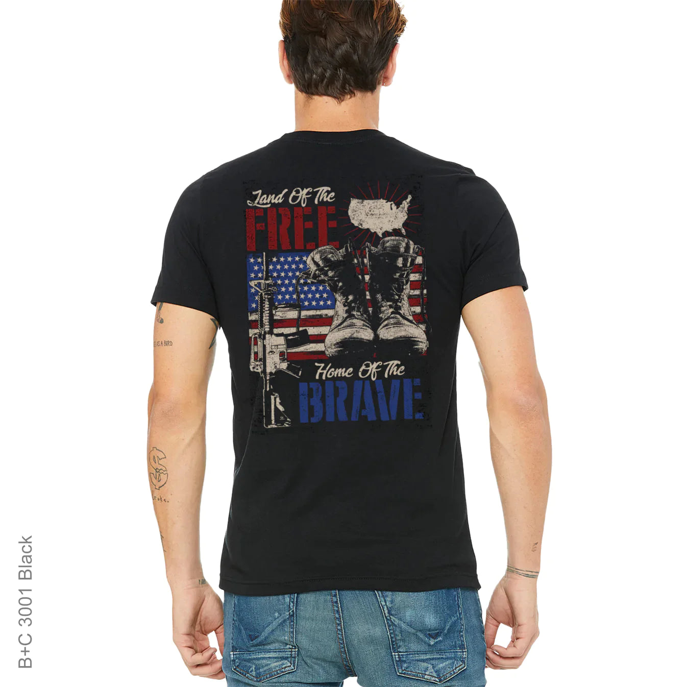 Boots, Brave, Crew, Crew Neck, Gun, Guns, Patriotic, Red White & Blue, Strong Guns, Tee, Veteran, War, Warrior, WarriorsHome of the Brave Tee from FineRag.comfinerag.com