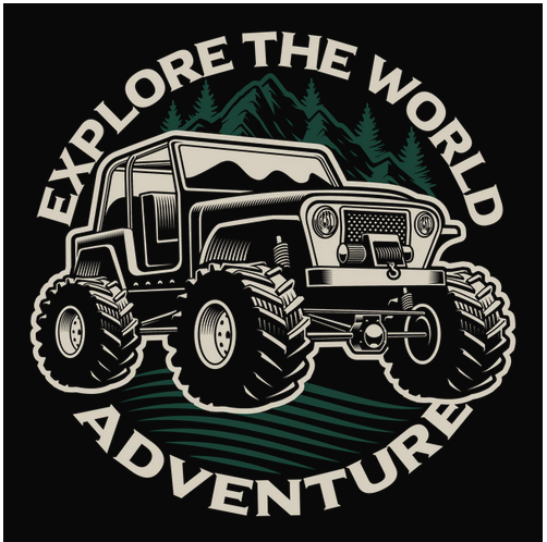 4X4, Auto, Automobile, Big, Crew, Crew Neck, Explore, Jeep, TeeExplore the World Tee from FineRag.comfinerag.com