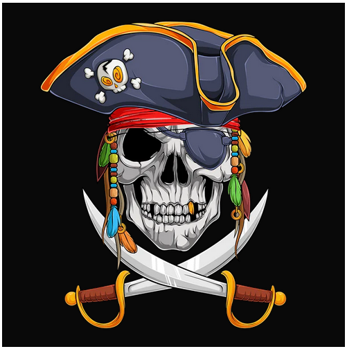 Buccaneer, color, Colorful, Crew, Crew Neck, Hat, One Eye, Pirate, Skull, Sword, TeeBuccaneer Tee from FineRag.comfinerag.com