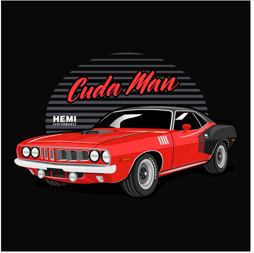 Barricuda, Car, Classic, Crew, Crew Neck, Cuda, Hemi, Mopar, Muscle Car, Old School, Plymouth, TeeCuda Man Tee from FineRag.comfinerag.com