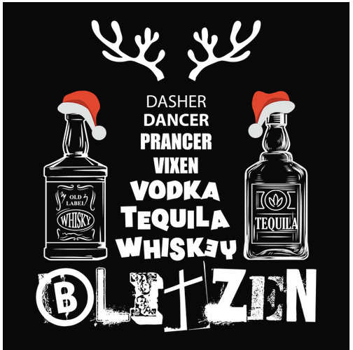 Alcohol, Antlers, booze, christmas, Crew, Crew Neck, Day, Merry Christmas, Reindeer, santa, TeeDasher Dancer Prancer Blitzen Tee from FineRag.comfinerag.com