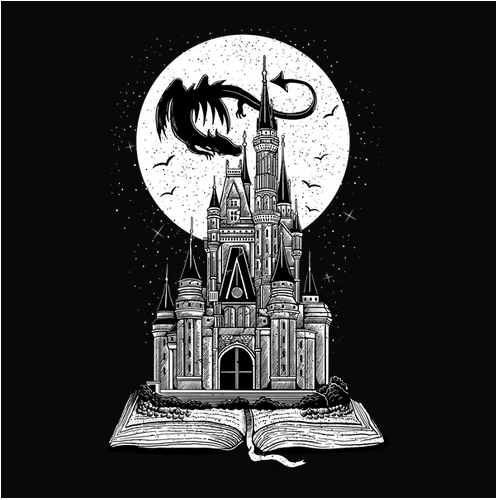 Abstract, black & white, book, Crew, Crew Neck, Dragon, Fairytale, Haunted House, moon, TeeFairytale Book Tee from FineRag.comfinerag.com