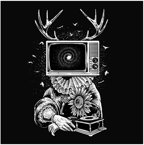 Abstract, Antlers, black & white, Crew, Crew Neck, Tee, television, tvGalaxy Queen Tee from FineRag.comfinerag.com