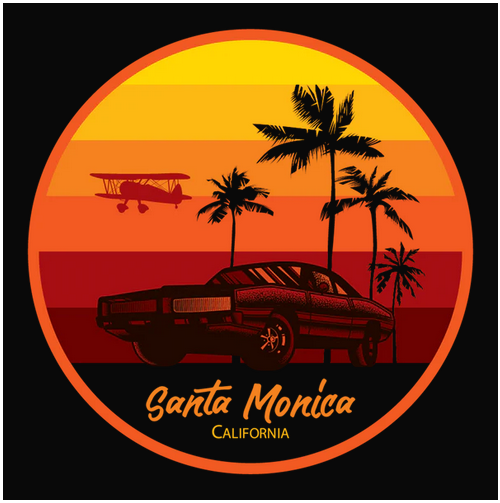 airplane, California, Car, cars, Crew, Crew Neck, Muscle Car, Santa Monica, sun, Sunset, TeeSanta Monica Tee from finerag.comfinerag.com