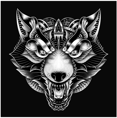 Abstract, Animal, Animals, black & white, Endangered animal, Ornate, Pet, Protected animal, Wild animal, WolfWolf Ornate Tee from FineRag.comfinerag.com