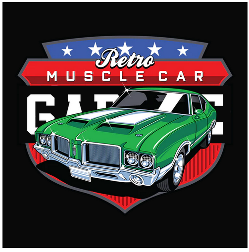 Auto, Automobile, Car, cars, Classic, Garage, Muscle Car, Retro, Tee, vehicleMuscle Car Garage Tee from FineRag.comfinerag.com