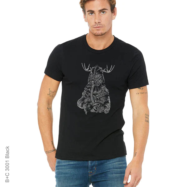 Abstract, Antlers, black & white, Creepy, Crew, Crew Neck, gas mask, Mask, Scary, TeeSteampunk Too Tee from FineRag.comfinerag.com